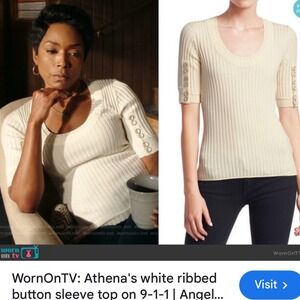 3.1 Phillip Lim Knit Top Ivory Ribbed Short Sleeve Button Women Medium